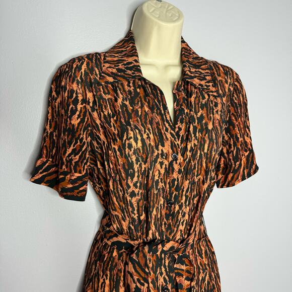 SANDRO Eliza Animal-Print Belted Midi Shirtdress Waist Belted Sz S - Picture 3 of 16